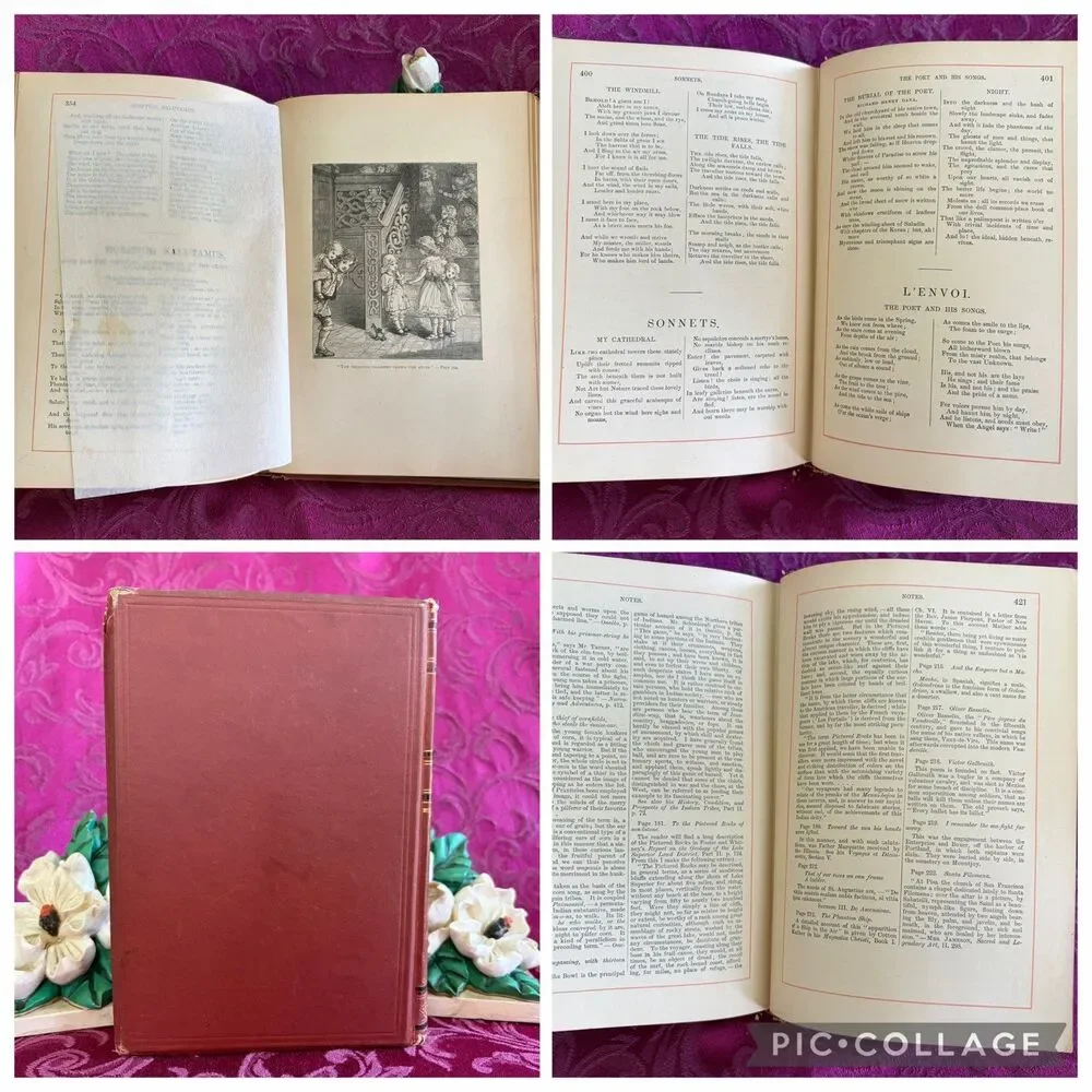 1882 Poems of Henry Wadsworth Longfellow, Illustrated Antique Poetry Book